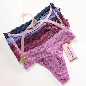 JUICY COUTURE 5 Pack No Panty Lines Lace Logo Thong Panties Size M Multi Colored